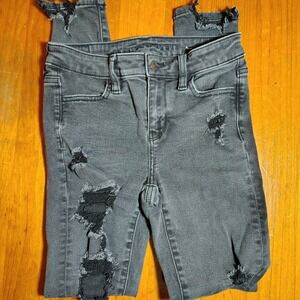 American Eagle Jeggings Womens Size 0 Gray‎ Wash Distressed Ripped Jeans